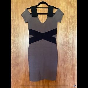 Taupe and Black Bandeau Mini Dress